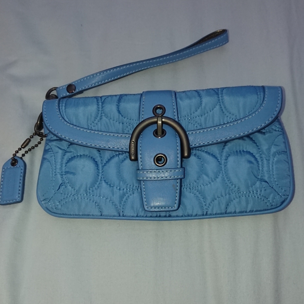 Coach Blue Quilted Wristlet